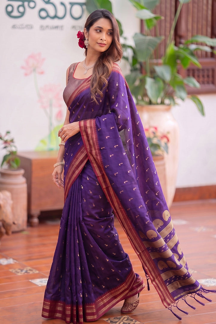 Purple Weaving Work Festive Style Art Silk Saree
