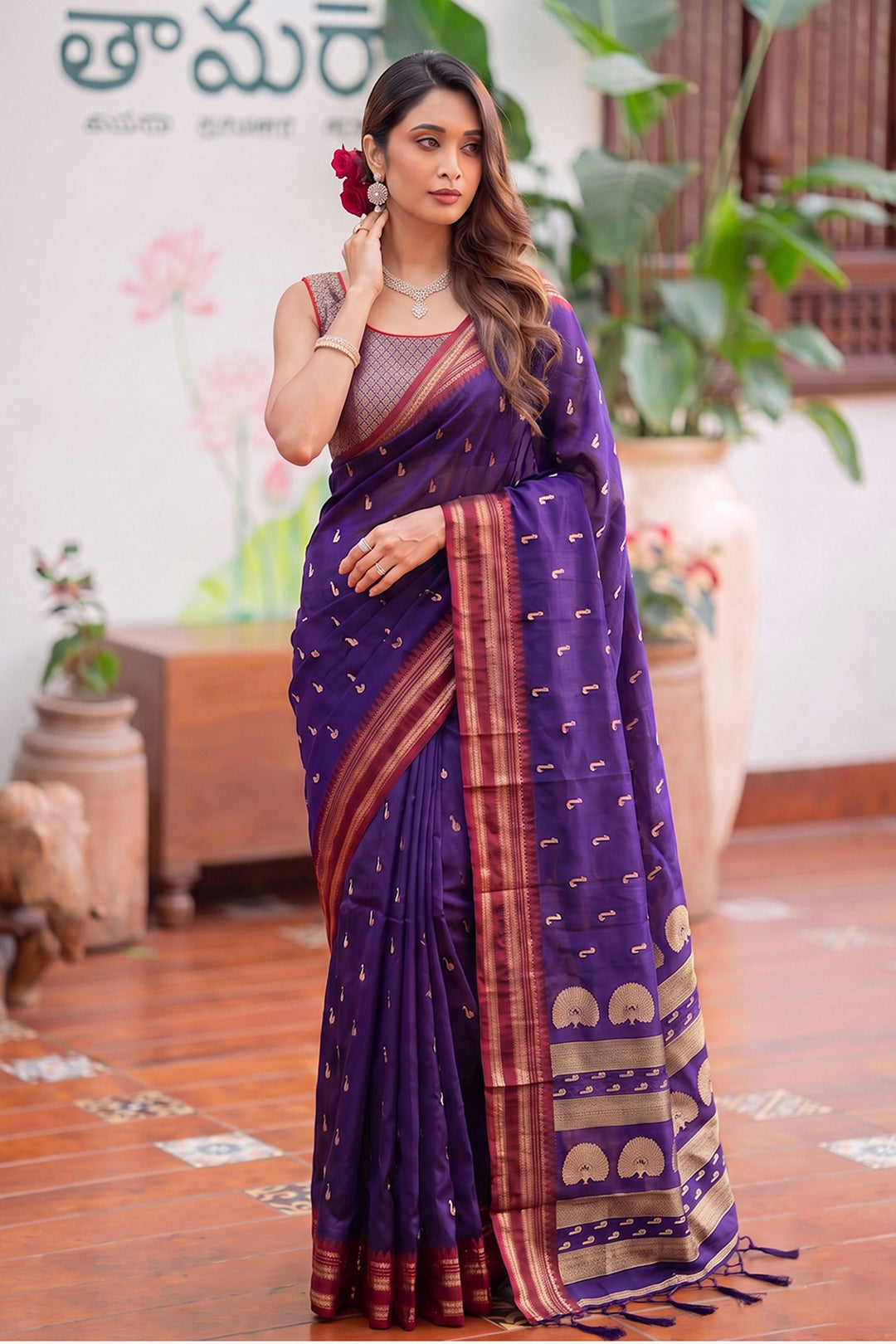 Purple Weaving Work Festive Style Art Silk Saree