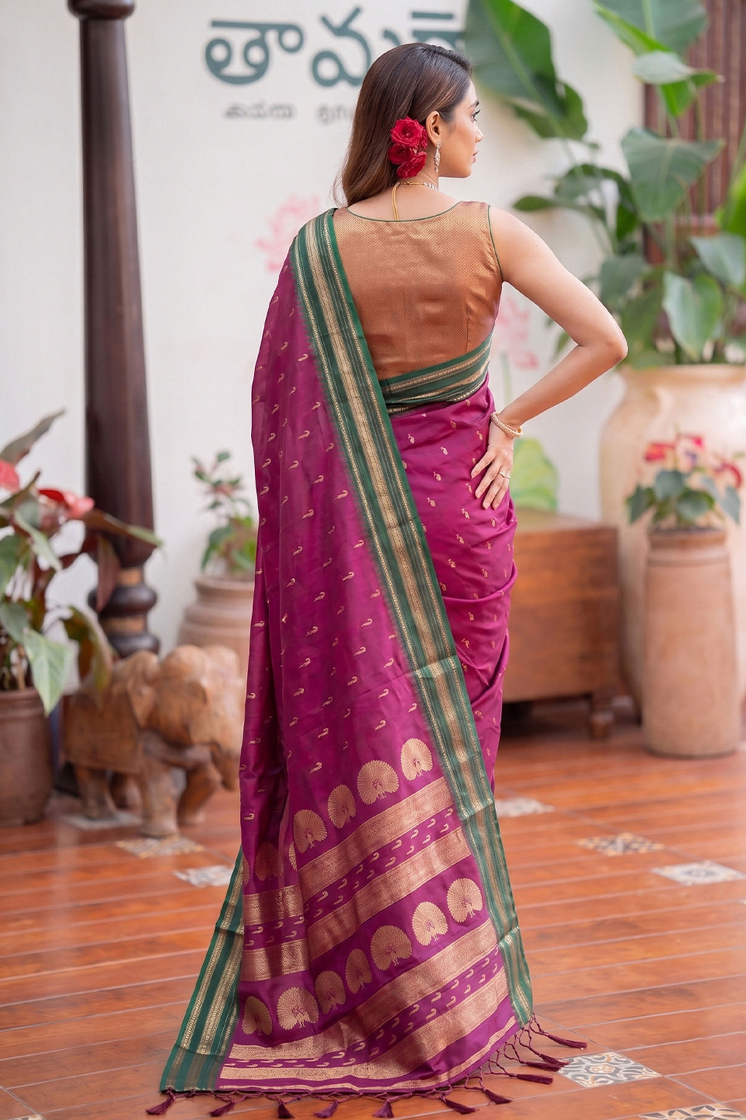 Weaving Work Festive Style Art Silk Saree In Rani Color
