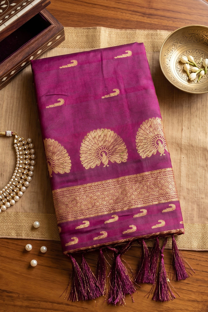 Weaving Work Festive Style Art Silk Saree In Rani Color