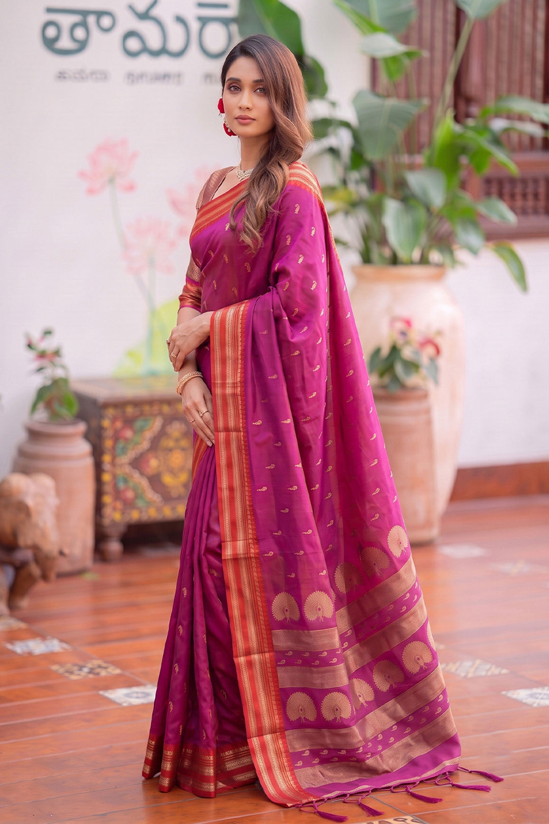 Festive Style Pink Weaving Work Art Silk Saree