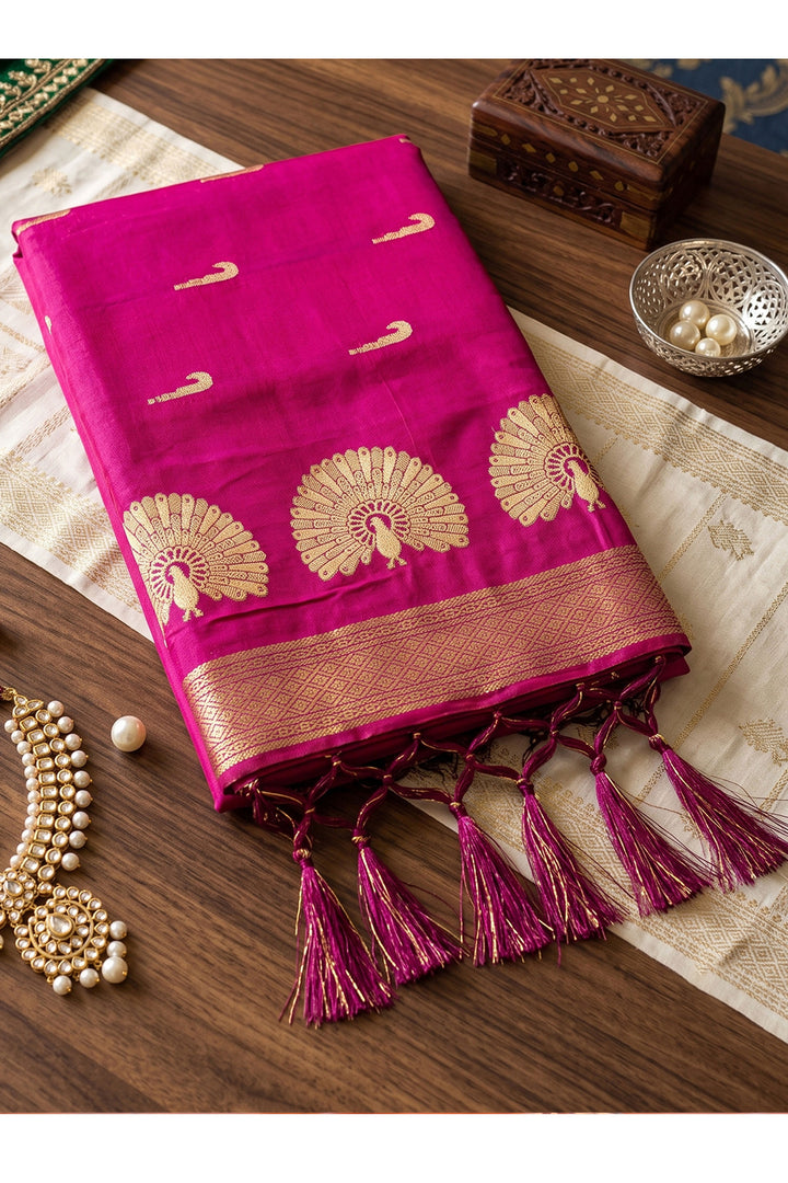 Festive Style Pink Weaving Work Art Silk Saree