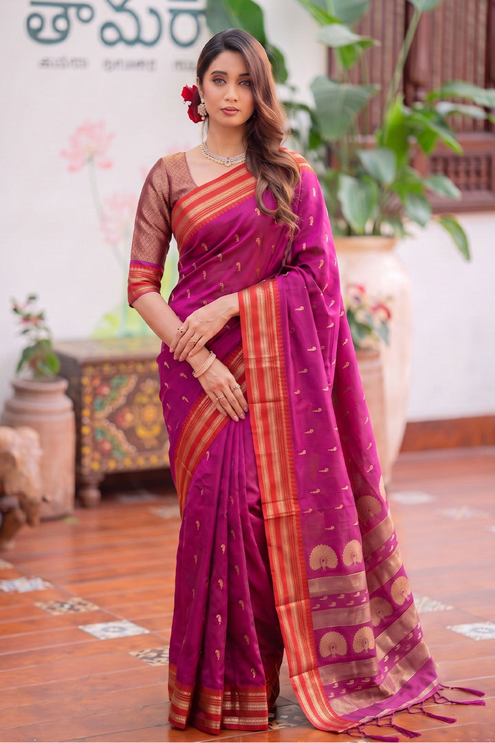 Festive Style Pink Weaving Work Art Silk Saree