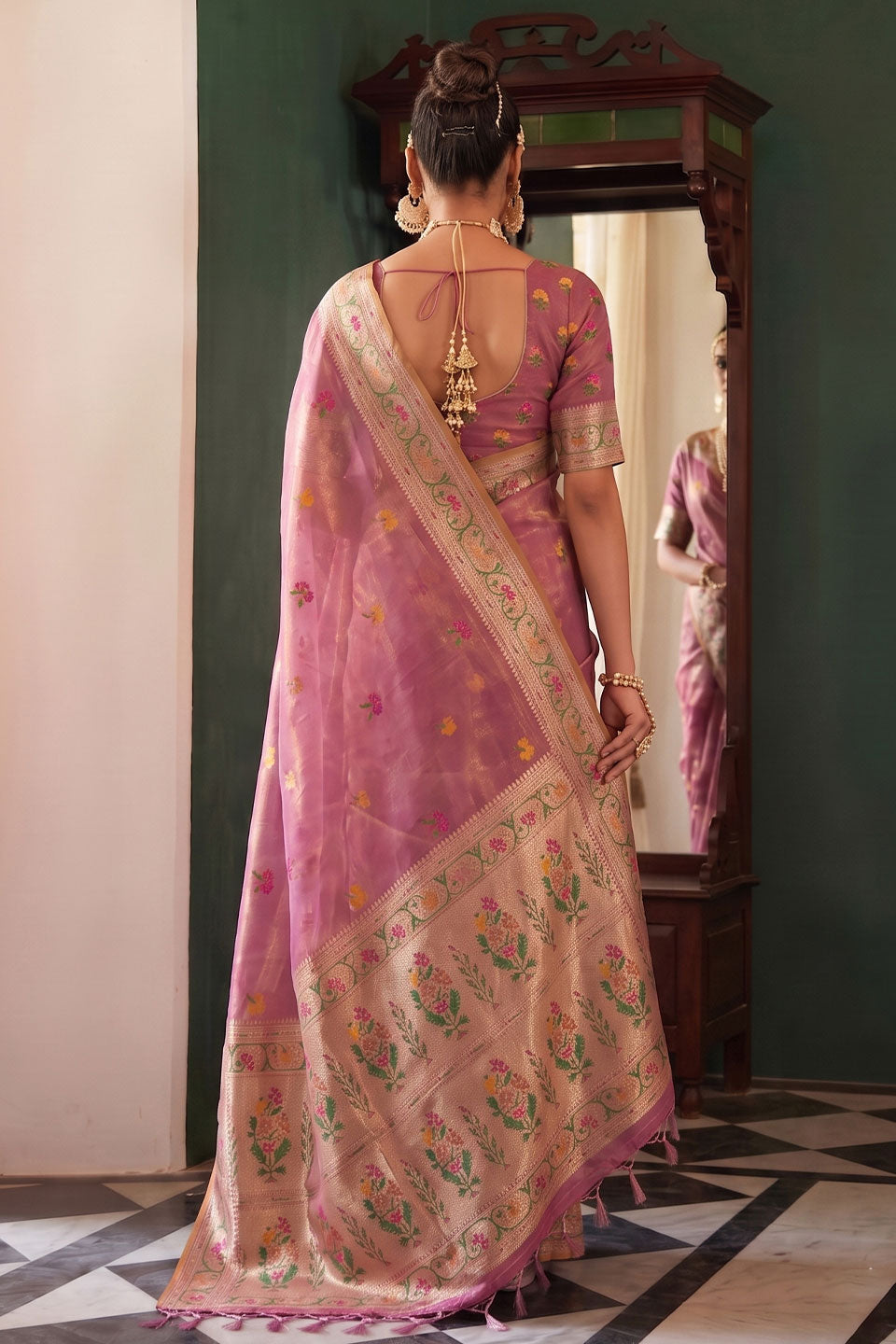 Heavy Tissue Silk Weaving Work On Pink Saree | Buy Online India