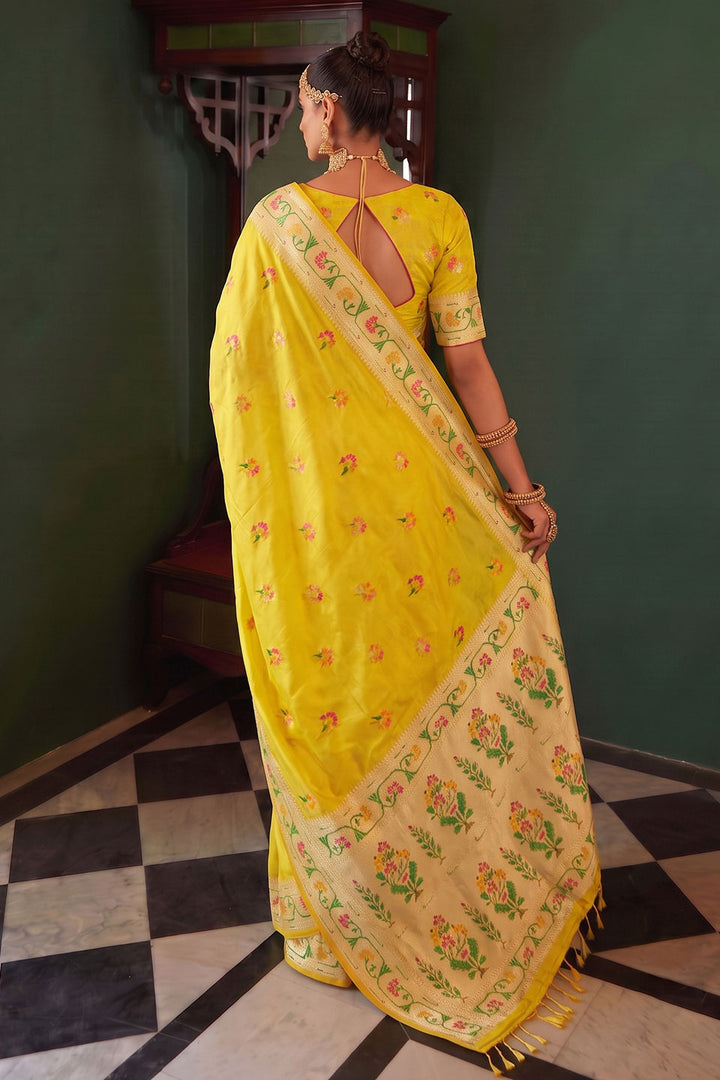 Yellow Tissue Silk Weaving Work Saree For Function | Buy Online India