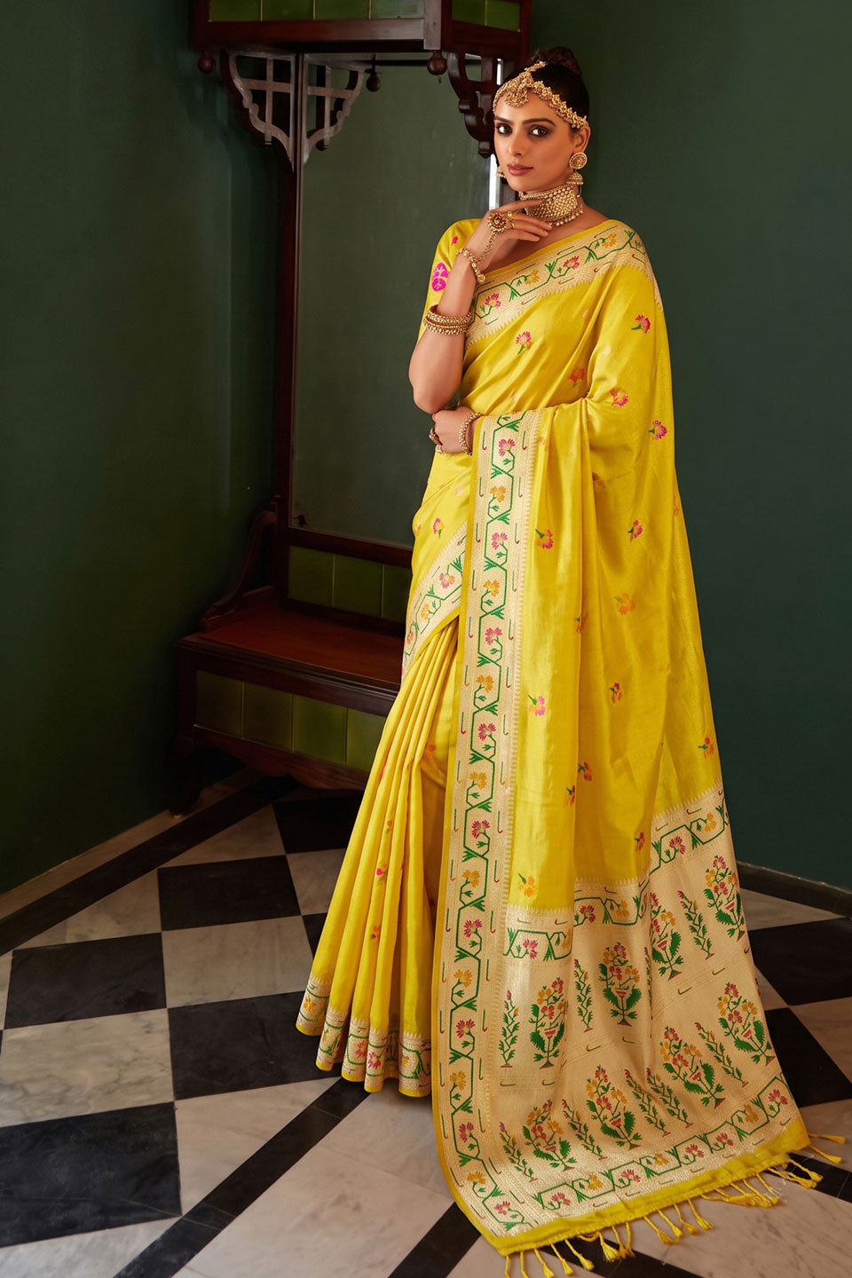 Yellow Tissue Silk Weaving Work Saree For Function | Buy Online India