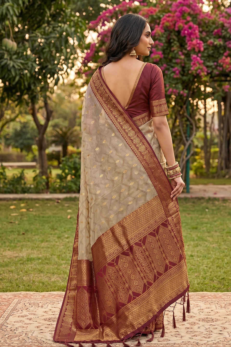 Cotton Weaving Designs On Beige and Red Amazing Saree | Buy Online India