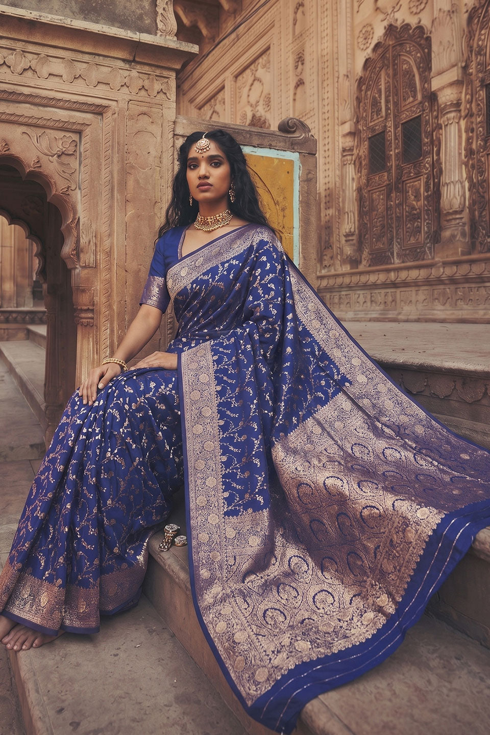 Navy Blue Weaving Work On Art Silk Stunning Saree | Buy Online India
