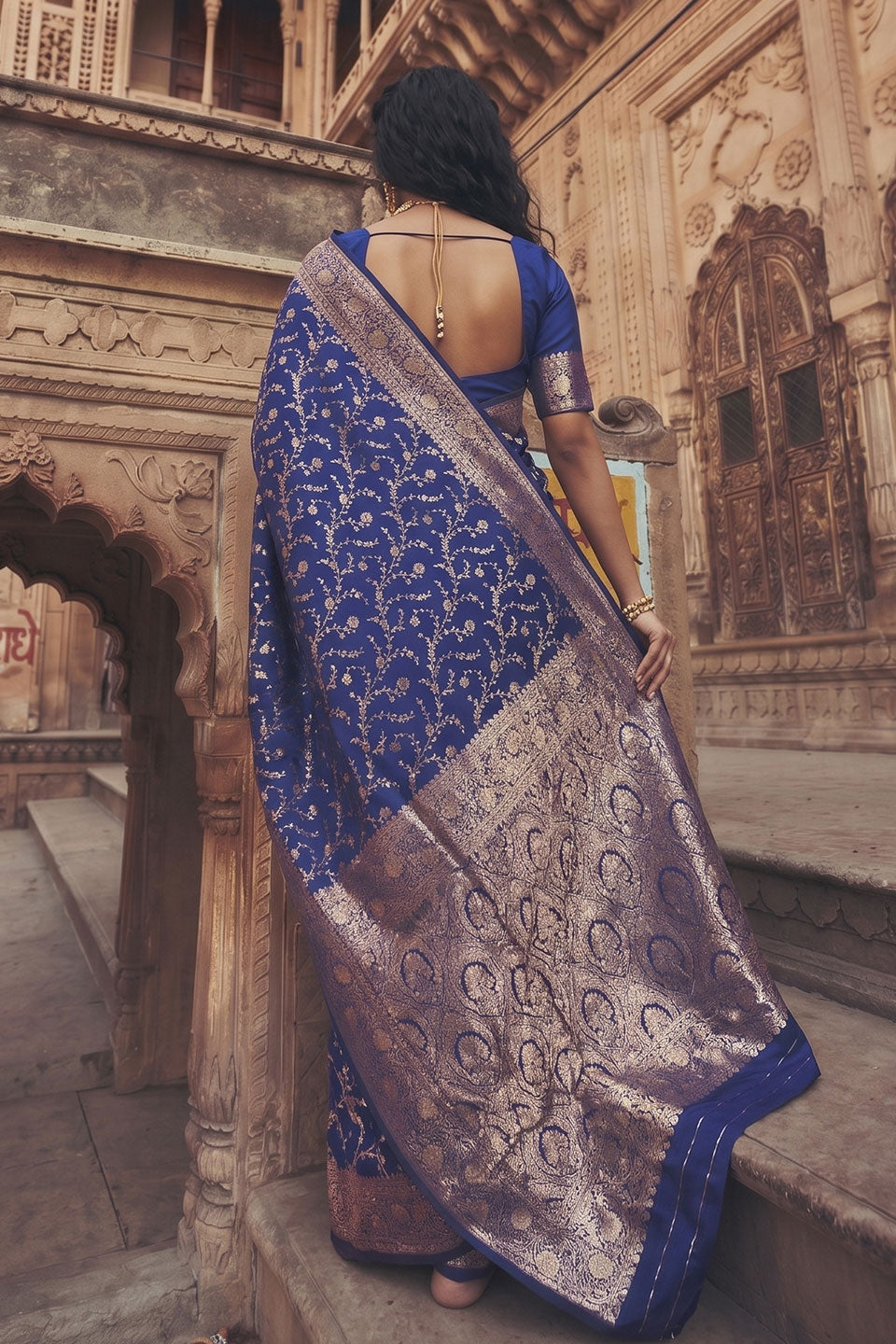 Navy Blue Weaving Work On Art Silk Stunning Saree | Buy Online India
