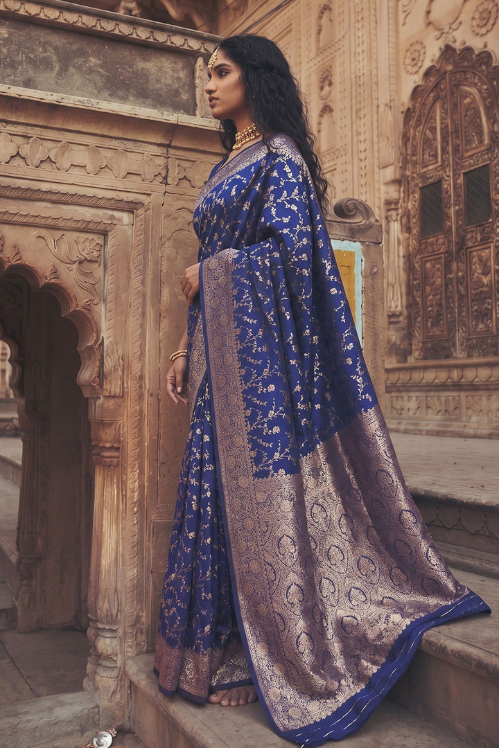 Navy Blue Weaving Work On Art Silk Stunning Saree | Buy Online India