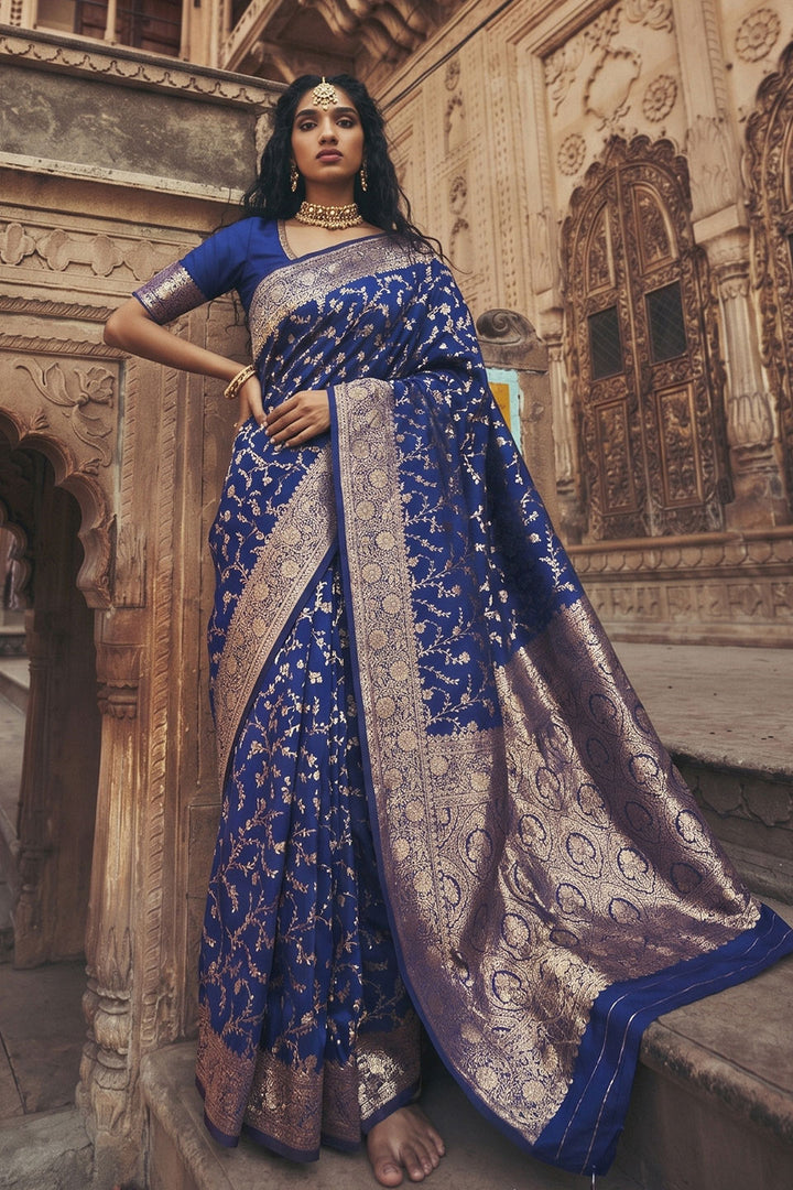 Navy Blue Weaving Work On Art Silk Stunning Saree | Buy Online India