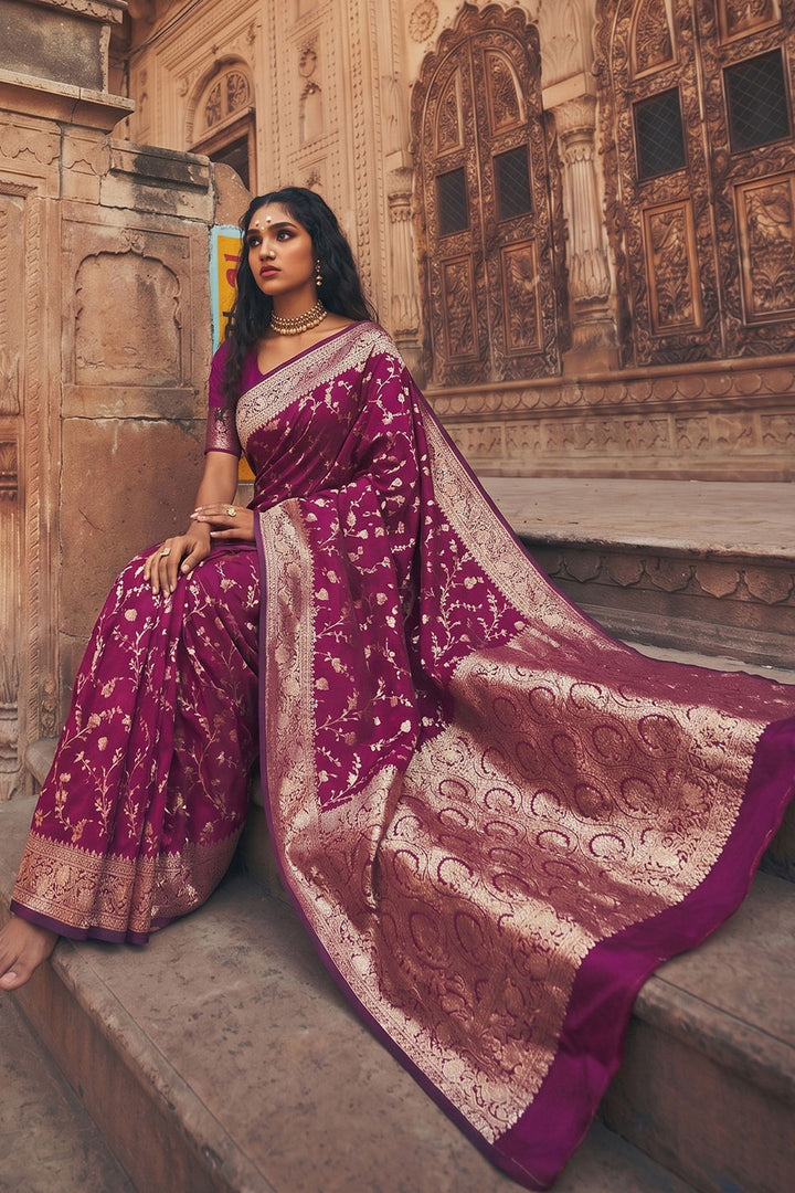 Beguiling Weaving Work On Wine Color Art Silk Saree | Buy Online India