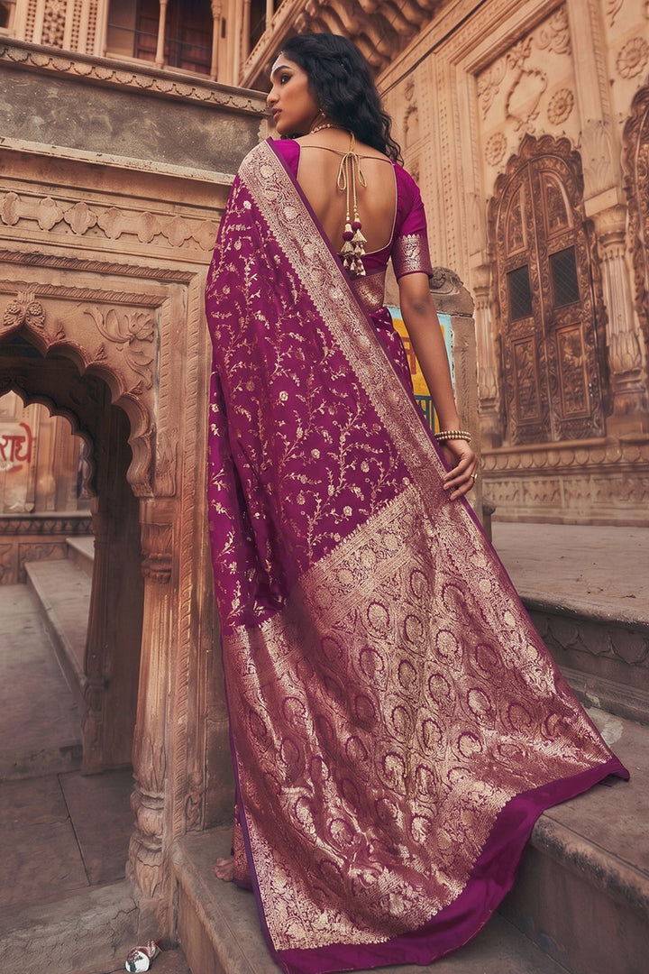 Beguiling Weaving Work On Wine Color Art Silk Saree | Buy Online India