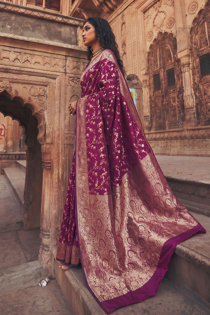 Beguiling Weaving Work On Wine Color Art Silk Saree | Buy Online India