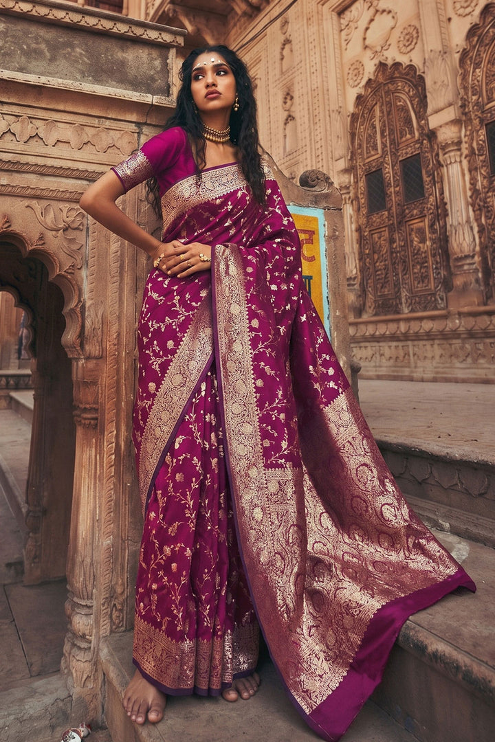 Beguiling Weaving Work On Wine Color Art Silk Saree | Buy Online India