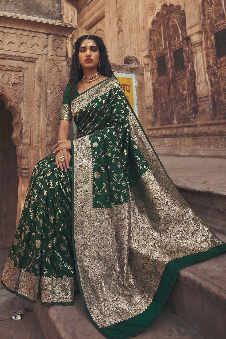 Tempting Art Silk Green Color Saree With Weaving Work | Buy Online India