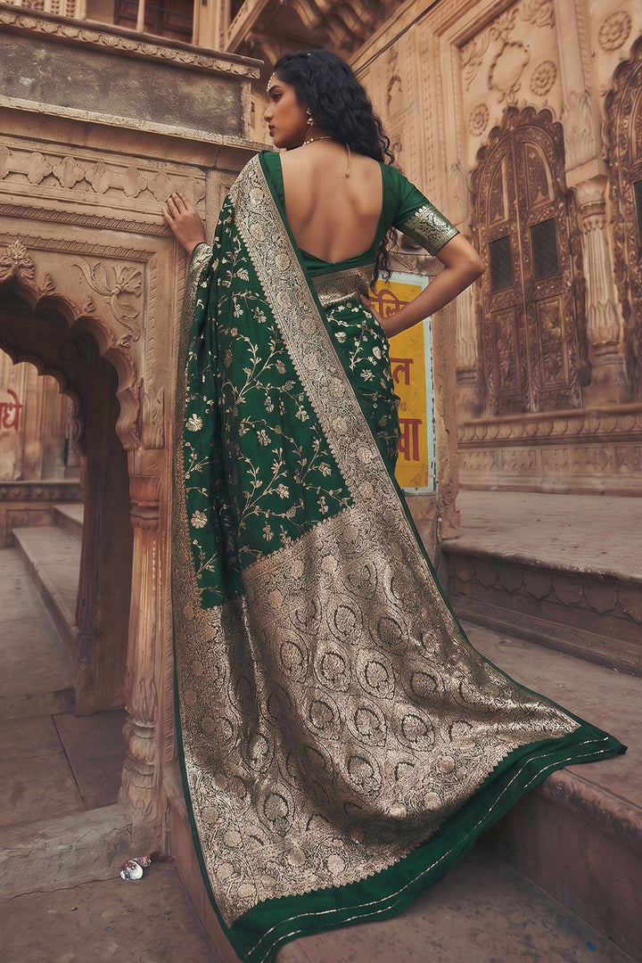 Tempting Art Silk Green Color Saree With Weaving Work | Buy Online India