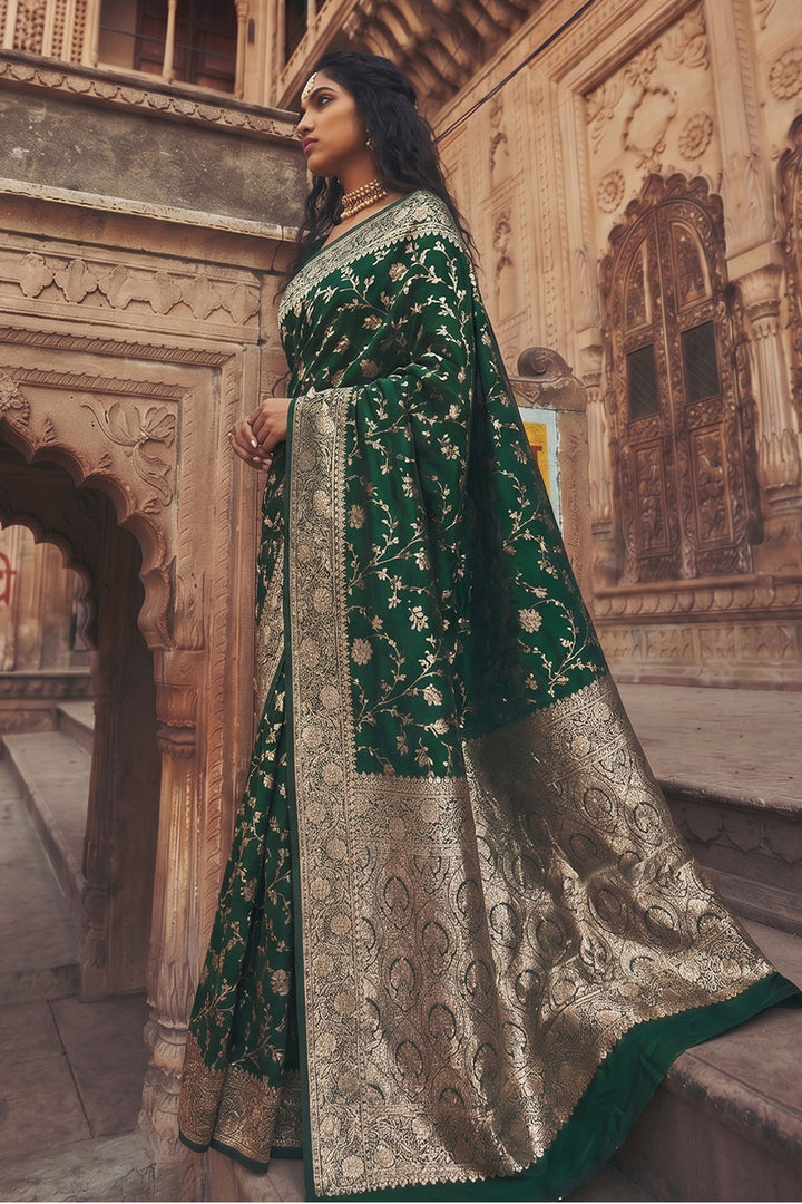 Tempting Art Silk Green Color Saree With Weaving Work | Buy Online India