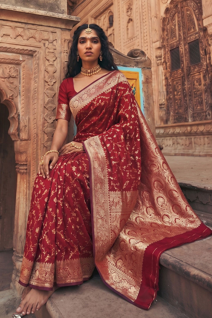 Engaging Red Art Silk Saree With Weaving Work | Buy Online India