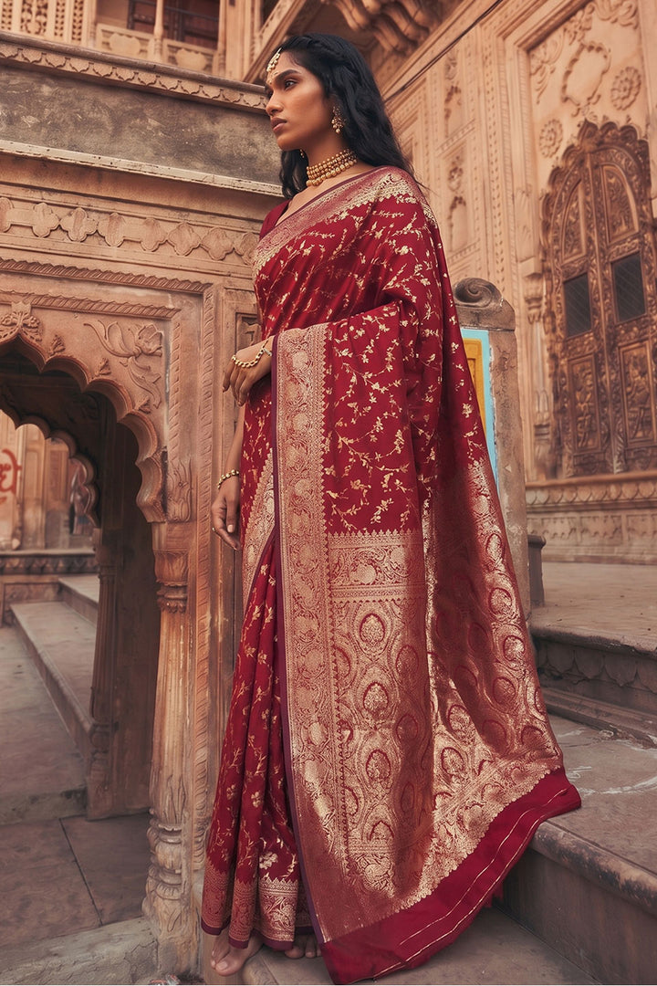 Engaging Red Art Silk Saree With Weaving Work | Buy Online India