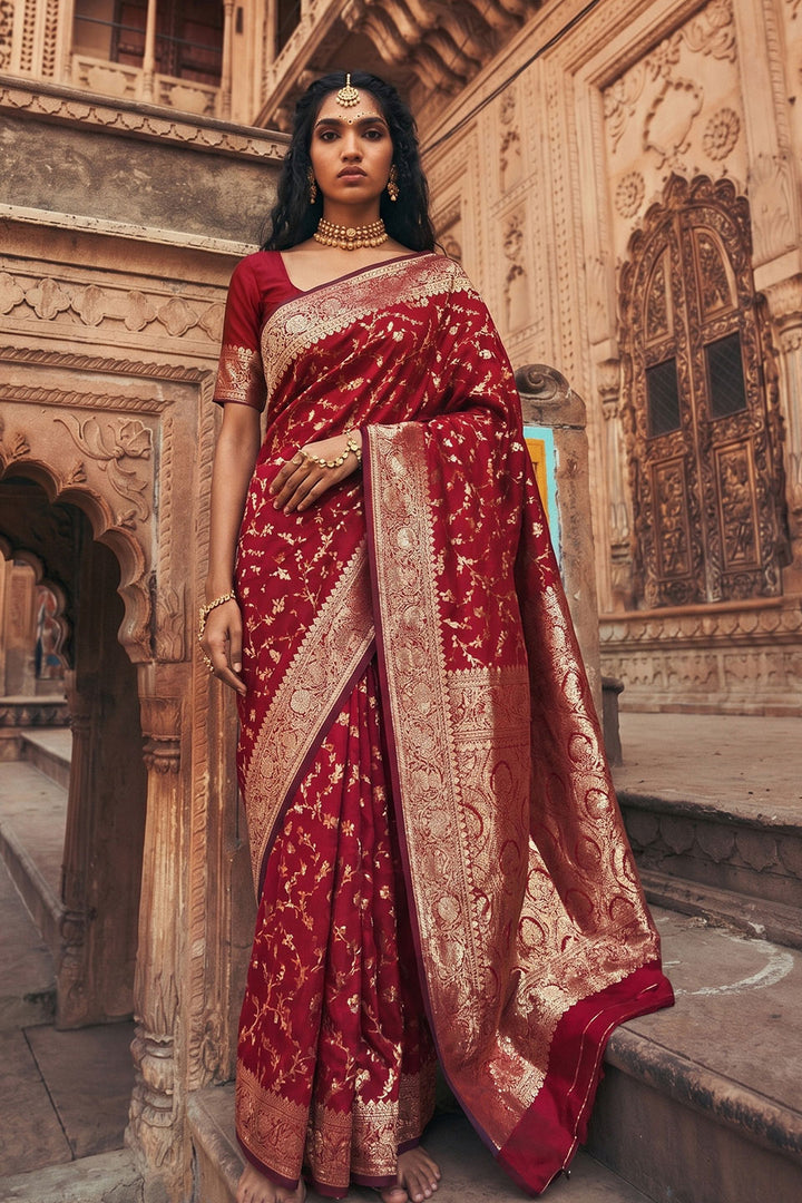 Engaging Red Art Silk Saree With Weaving Work | Buy Online India