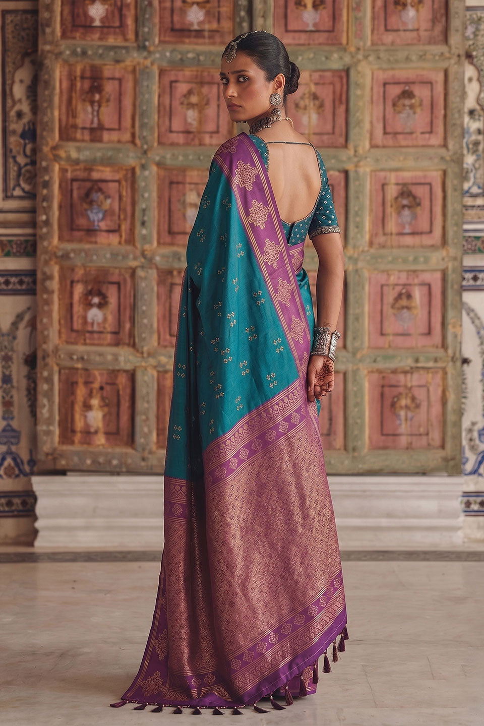Soft Silk Teal Color Beatific Weaving Design Saree | Buy Online India