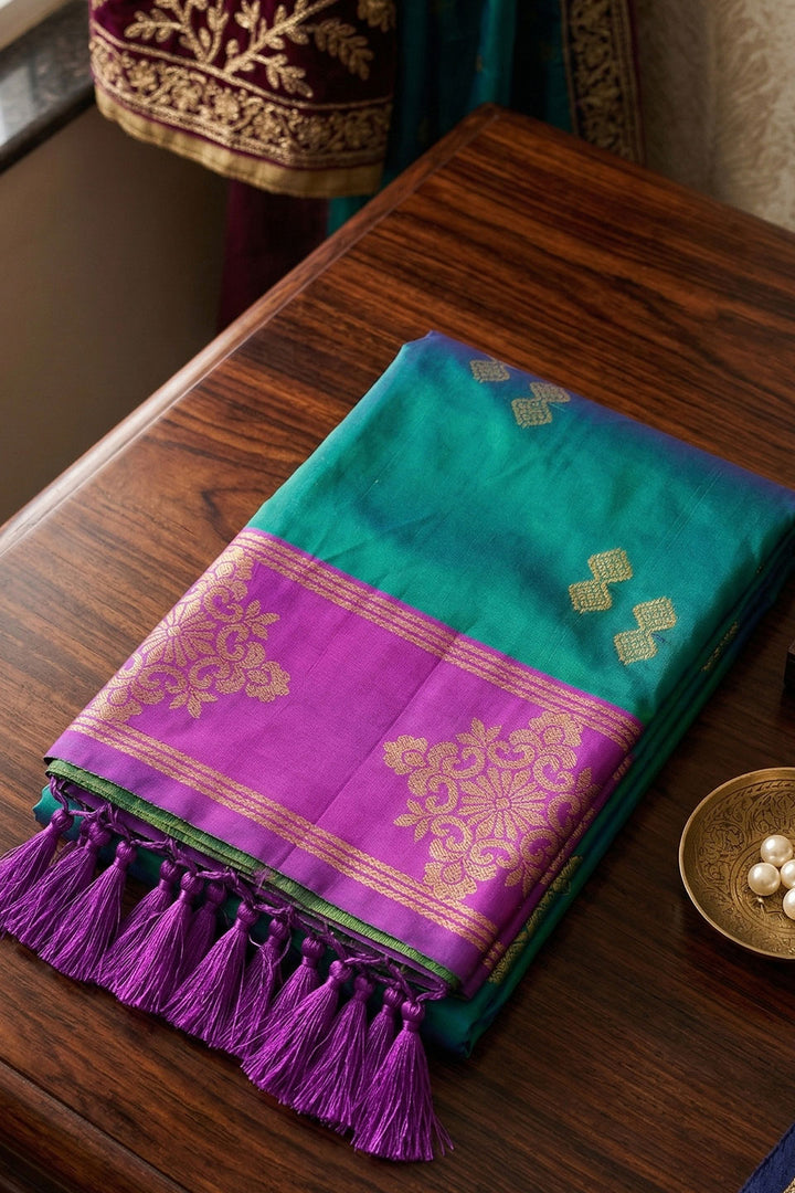 Soft Silk Teal Color Beatific Weaving Design Saree | Buy Online India