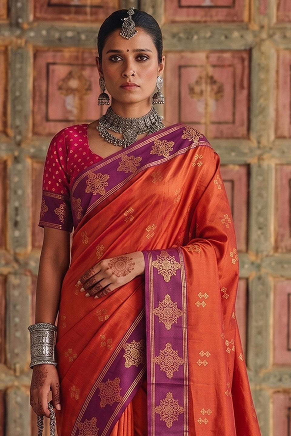 Fabulous Weaving Design Soft Silk Orange Saree | Buy Online India