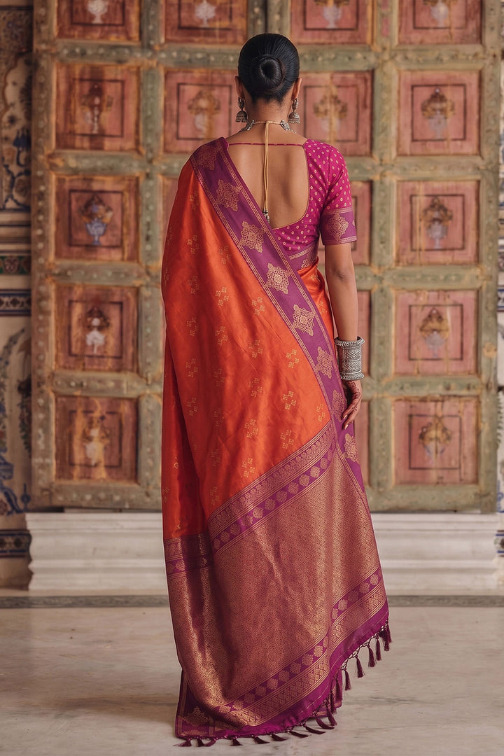 Fabulous Weaving Design Soft Silk Orange Saree | Buy Online India