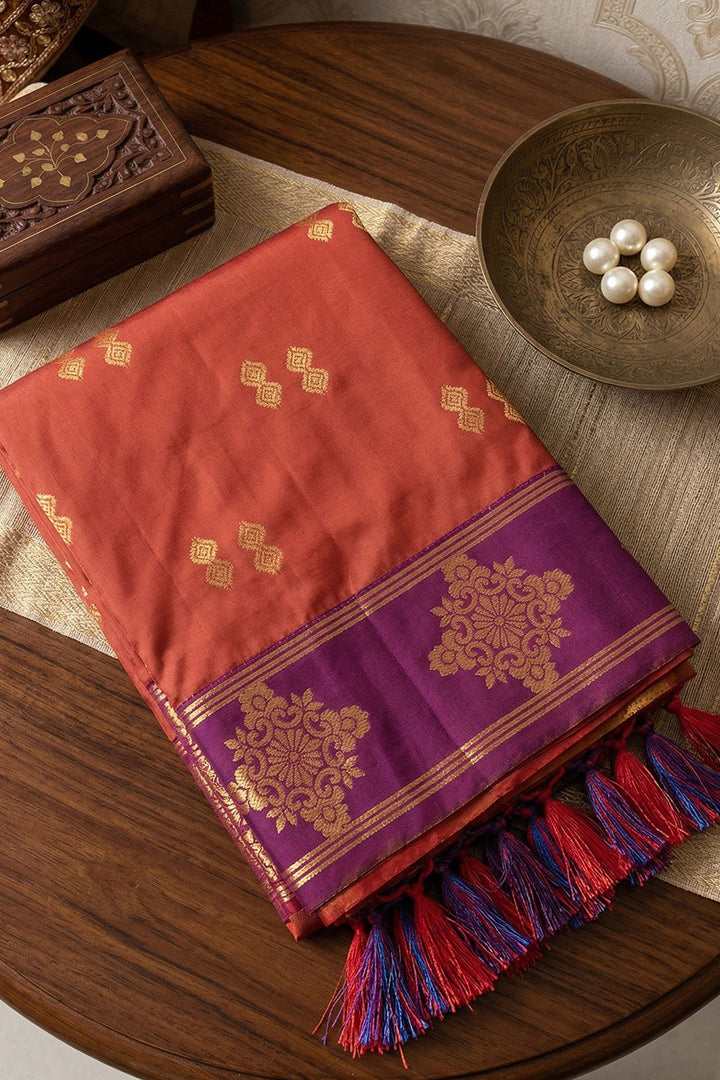 Fabulous Weaving Design Soft Silk Orange Saree | Buy Online India