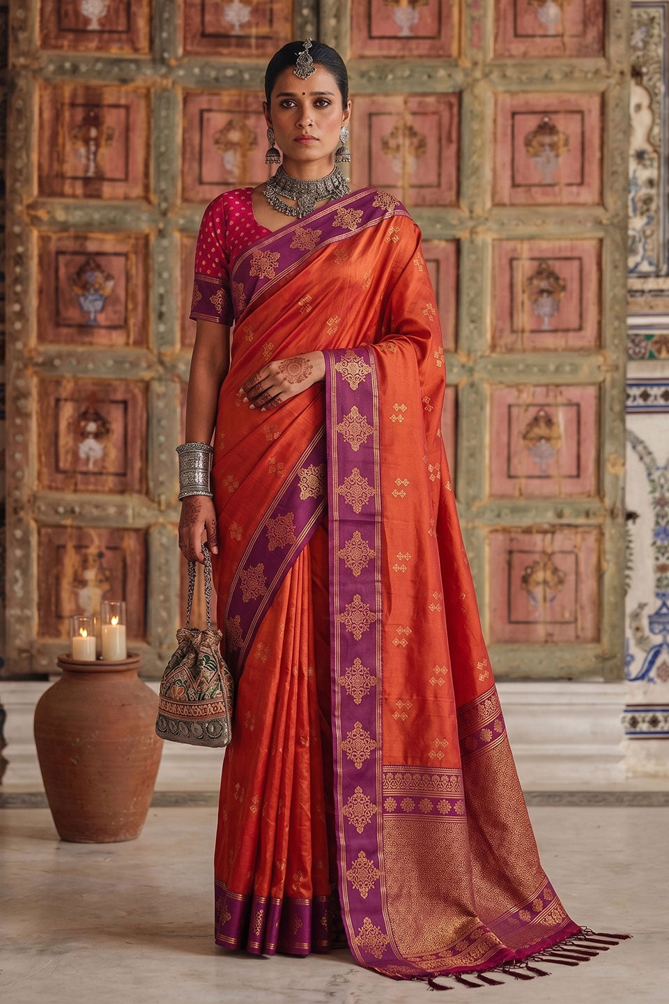 Fabulous Weaving Design Soft Silk Orange Saree | Buy Online India