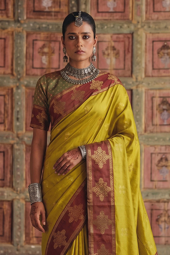 Soft Silk Captivating Weaving Design Mustard Saree | Buy Online India