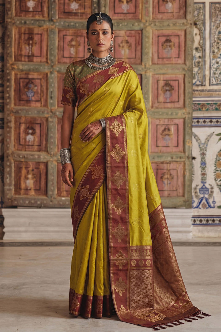 Soft Silk Captivating Weaving Design Mustard Saree | Buy Online India
