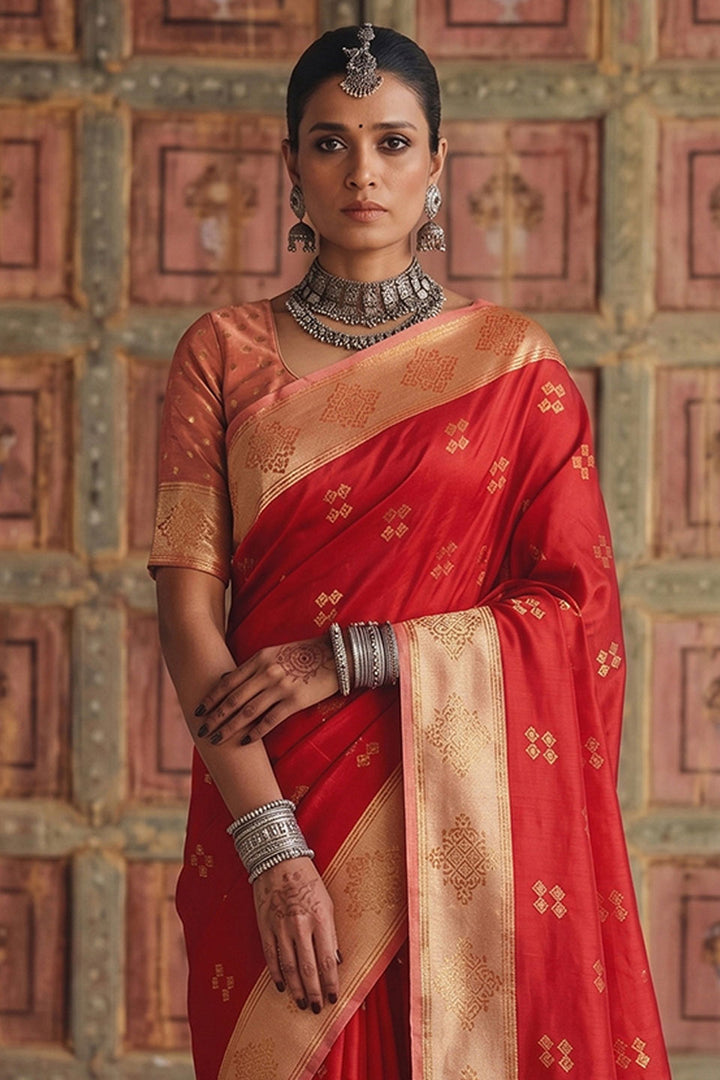 Red Soft Silk Glamorous Weaving Design Saree | Buy Online India