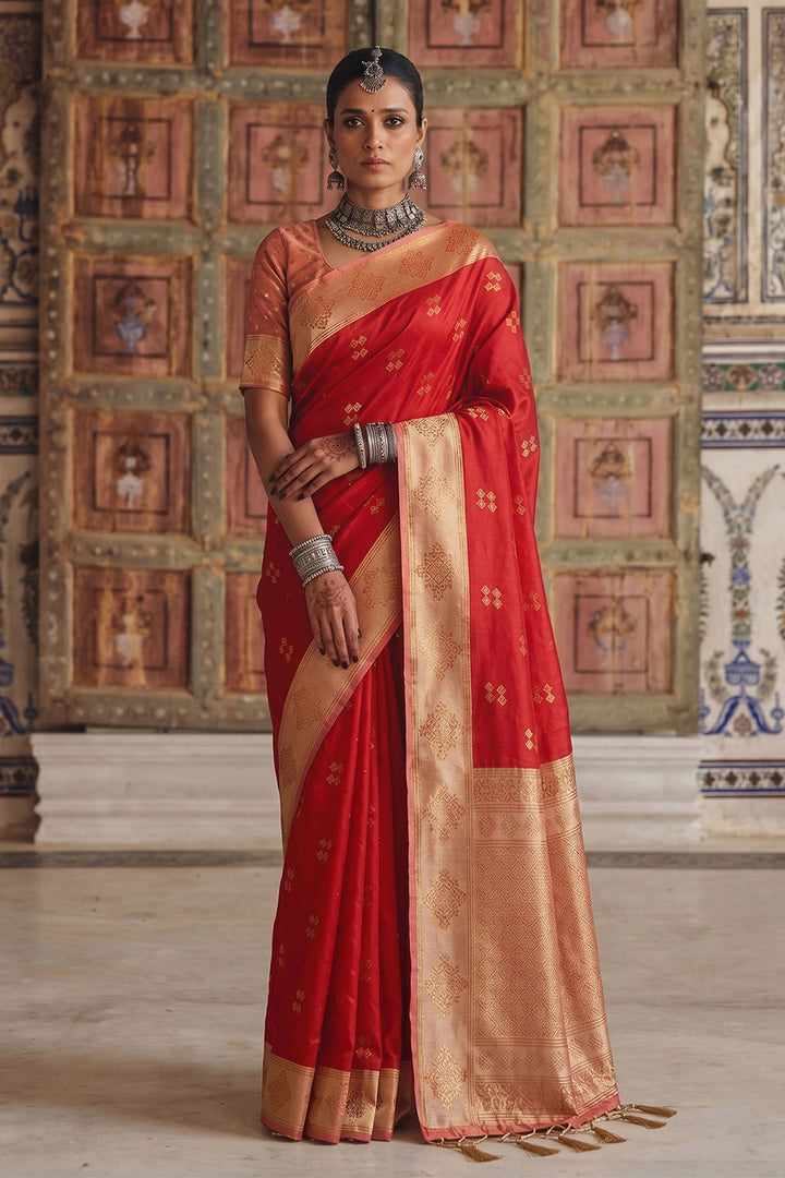 Red Soft Silk Glamorous Weaving Design Saree | Buy Online India