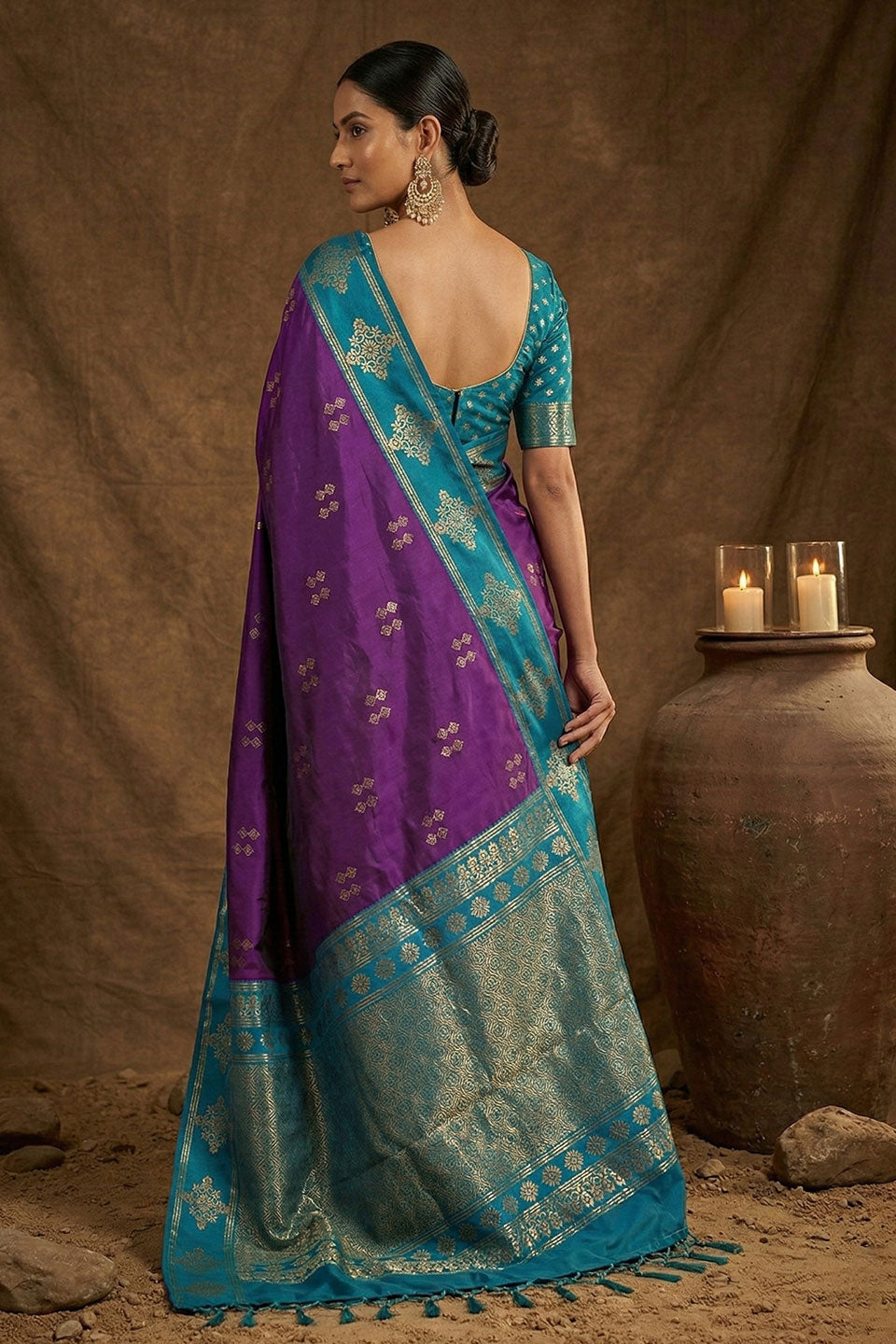 Weaving Work On Purple Banarasi Soft Silk Saree | Buy Online India