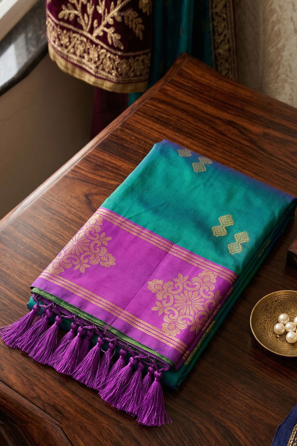 Trendy Teal Color Banarasi Soft Silk Saree With Weaving Work | Buy Online India