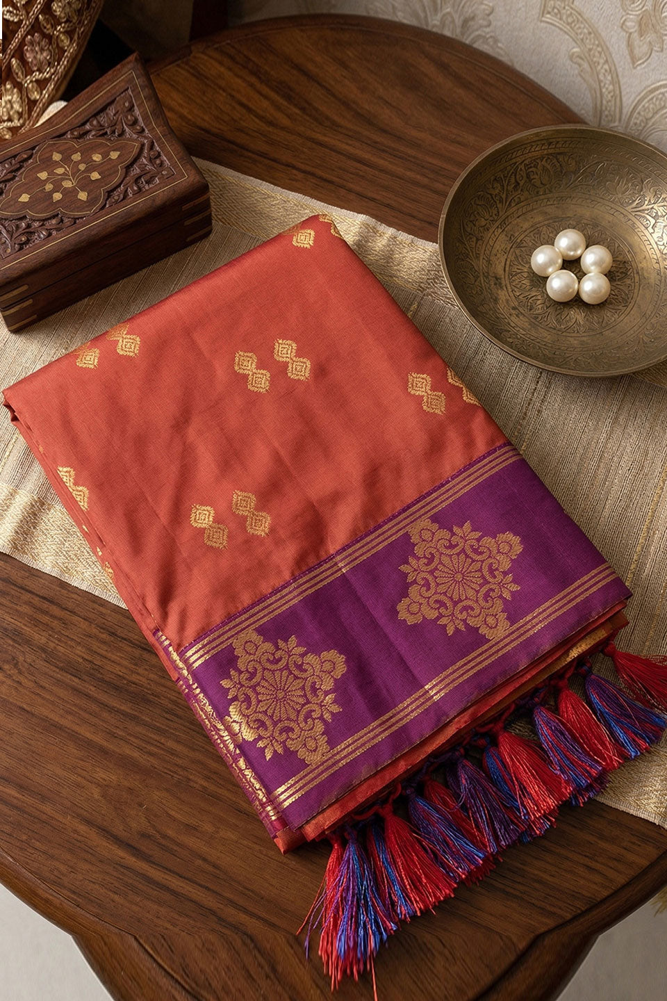Exclusive Weaving Work On Orange Banarasi Soft Silk Saree | Buy Online India
