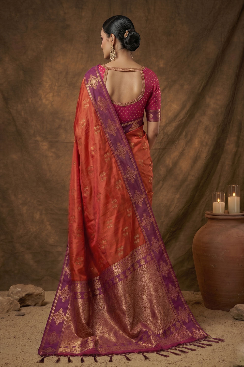 Exclusive Weaving Work On Orange Banarasi Soft Silk Saree | Buy Online India
