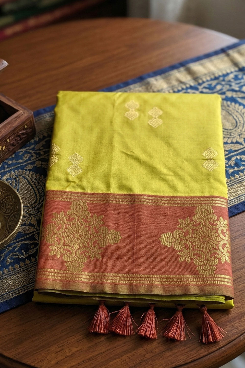 Mustard Weaving Work Banarasi Soft Silk Saree | Buy Online India