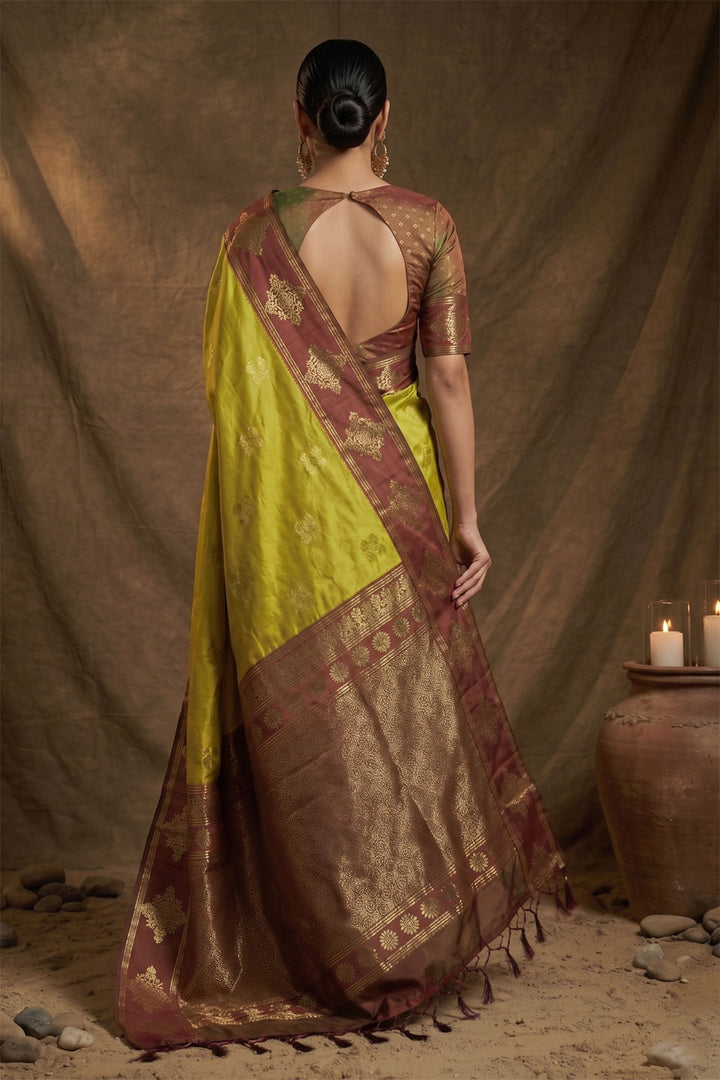 Mustard Weaving Work Banarasi Soft Silk Saree | Buy Online India