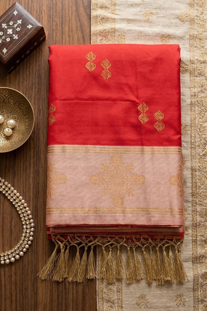 Attractive Red Banarasi Soft Silk Weaving Work Saree | Buy Online India