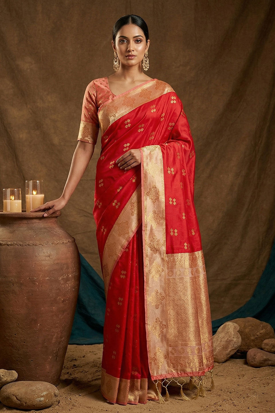 Attractive Red Banarasi Soft Silk Weaving Work Saree | Buy Online India