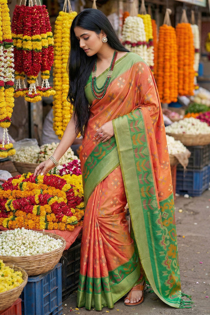Traditional Orange Color Pochampalli Silk Saree