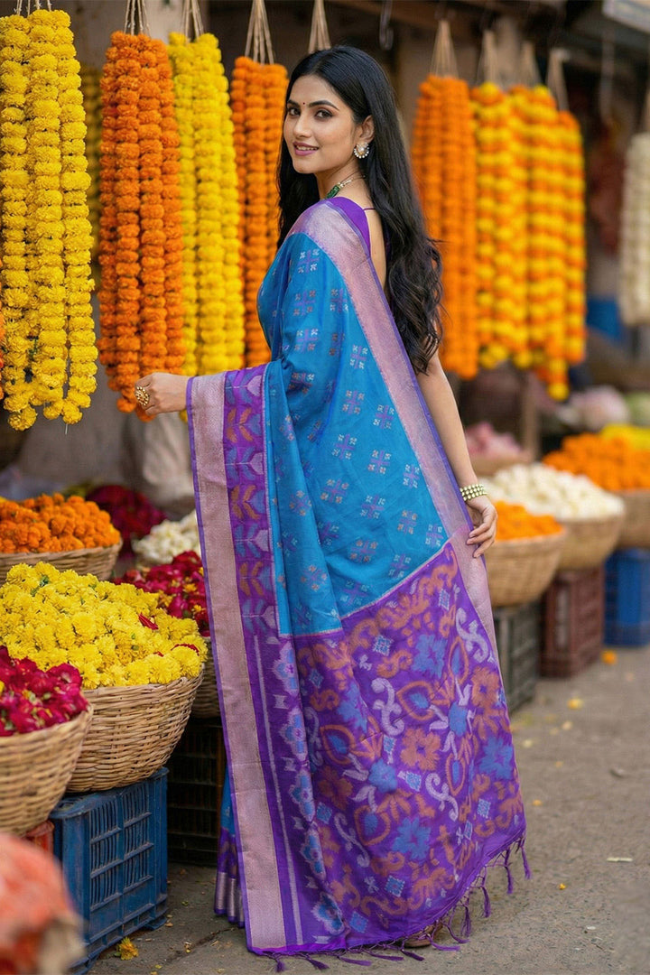 Blue Color Festive Wear Pochampalli Silk Saree