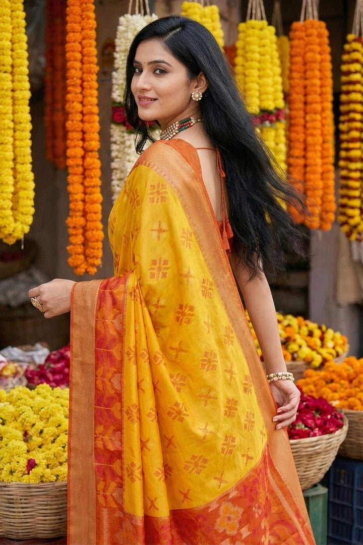 Festive Wear Yellow Color Pochampalli Silk Saree