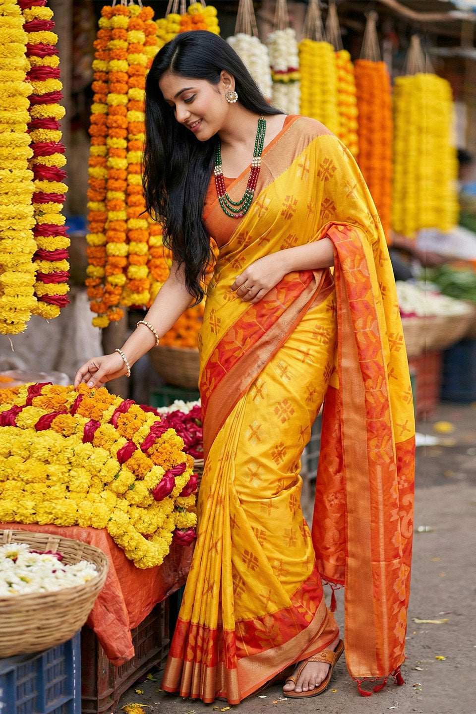 Festive Wear Yellow Color Pochampalli Silk Saree