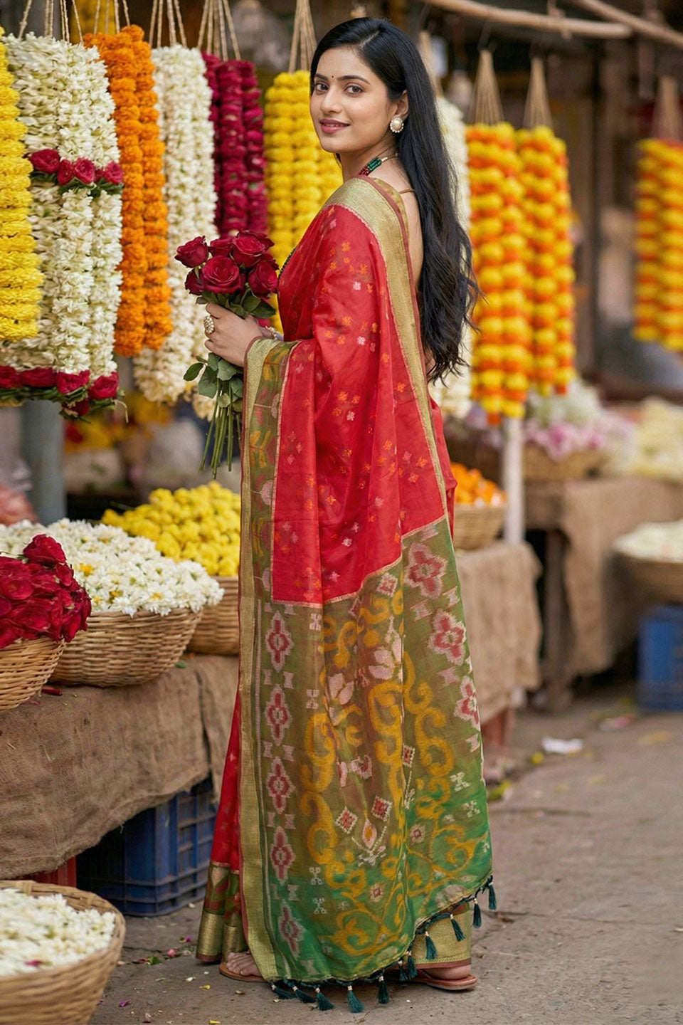 Red Color Pochampalli Silk Saree For Festive