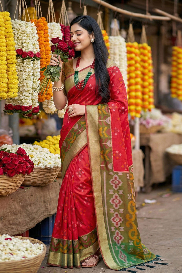 Red Color Pochampalli Silk Saree For Festive