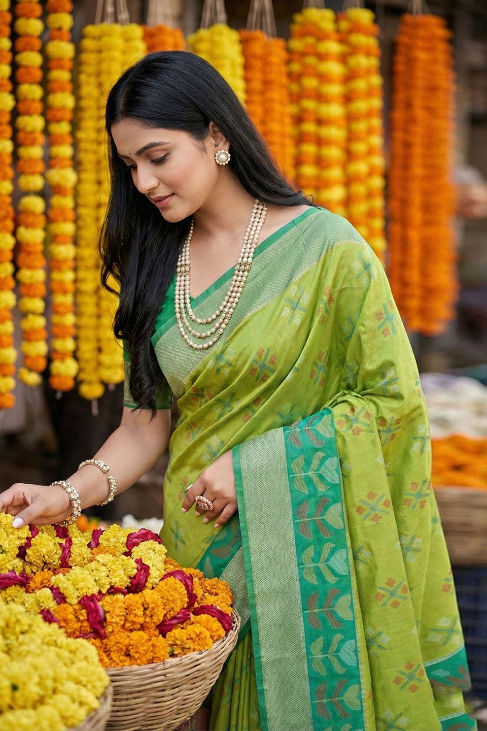 Sea Green Festive Wear Pochampalli Silk Saree